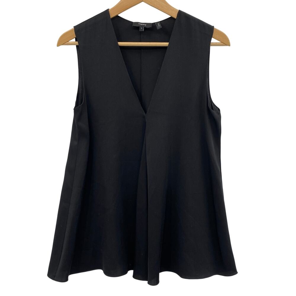 Theory stretch silk black sleeveless blouse